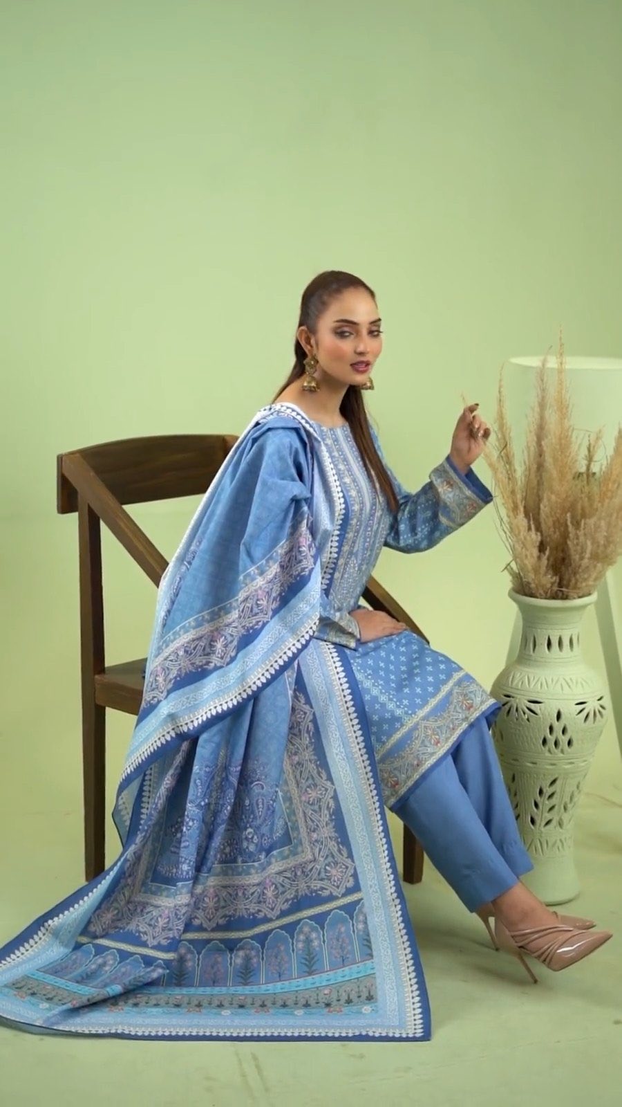 Blue printed salwar set with a printed dupatta